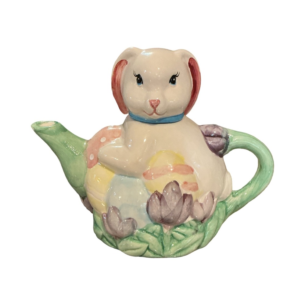 Vintage 1996 Hermitage Pottery Easter Bunny Teapot Limited Edition DT-710 Pastel - Picture 8 of 10